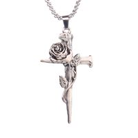 201 Stainless Steel Zinc Alloy Gothic Punk Streetwear Plating Cross Rose Pendant Necklace main image 3