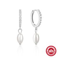 1 Pair Elegant Simple Style Geometric Plating Inlay Sterling Silver Pearl Zircon Drop Earrings sku image 7