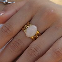 Ig Style Casual Oval Stainless Steel Plating Hollow Out Inlay Crystal 18k Gold Plated Open Rings main image 3