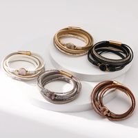 Ethnic Style Simple Style Round Pu Leather Layered Inlay Artificial Crystal Women's Bangle main image 5