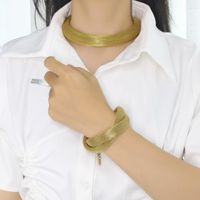 304 Stainless Steel 18K Gold Plated Streetwear Plating Solid Color Bracelets Necklace main image 3