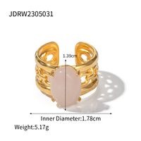 Ig-stil Lässig Oval Rostfreier Stahl Überzug Aushöhlen Inlay Kristall 18 Karat Vergoldet Offener Ring sku image 1