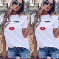 Women's T-shirt Short Sleeve T-shirts Printing Casual Lips Eyelashes main image 1