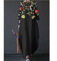 Frau Normales Kleid Vintage-stil Ethnischer Stil Scoop Drucken Ärmel In 3/4-länge Blume Maxi Langes Kleid Reisen main image 1