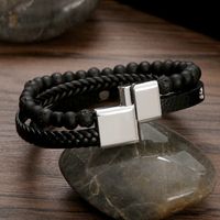 Casual Simple Style Pentagram Pu Leather Alloy Natural Stone Beaded Men's Bangle main image 6