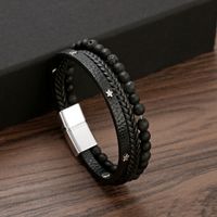 Casual Simple Style Pentagram Pu Leather Alloy Natural Stone Beaded Men's Bangle main image 4