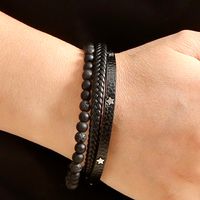 Casual Simple Style Pentagram Pu Leather Alloy Natural Stone Beaded Men's Bangle main image 5