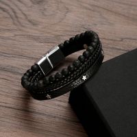 Casual Simple Style Pentagram Pu Leather Alloy Natural Stone Beaded Men's Bangle main image 3