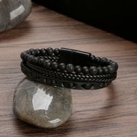 Vintage Style Classic Style Twist Pu Leather Natural Stone Handmade Men's Bangle main image 3