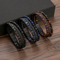 Estilo Vintage Estilo Clásico Giro Cuero Sintético Piedra Natural Hecho A Mano Hombres Brazalete main image 2