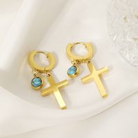 1 Pair Lady Simple Style Cross Plating Inlay 304 Stainless Steel Turquoise Drop Earrings main image 3