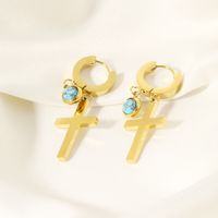 1 Pair Lady Simple Style Cross Plating Inlay 304 Stainless Steel Turquoise Drop Earrings main image 4