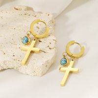 1 Pair Lady Simple Style Cross Plating Inlay 304 Stainless Steel Turquoise Drop Earrings main image 5
