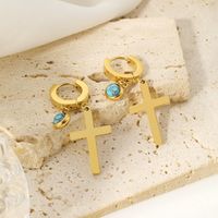 1 Pair Lady Simple Style Cross Plating Inlay 304 Stainless Steel Turquoise Drop Earrings main image 1