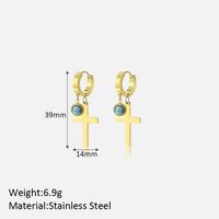 1 Pair Lady Simple Style Cross Plating Inlay 304 Stainless Steel Turquoise Drop Earrings sku image 1