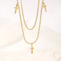 304 Stainless Steel Simple Style Streetwear Plating Cross Double Layer Necklaces main image 5