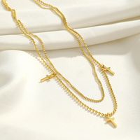 304 Stainless Steel Simple Style Streetwear Plating Cross Double Layer Necklaces main image 1