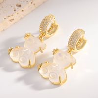 1 Pair Simple Style Bear Inlay Copper Rhinestones 18k Gold Plated Drop Earrings main image 1