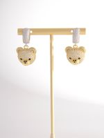1 Pair Cute Bear Plating Inlay Copper Rhinestones 18k Gold Plated Drop Earrings main image 1