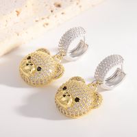 1 Pair Cute Bear Plating Inlay Copper Rhinestones 18k Gold Plated Drop Earrings sku image 1