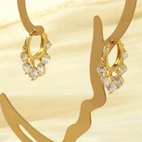 1 Pair Luxurious Shiny Round Inlay Copper Zircon 18k Gold Plated Earrings main image 7