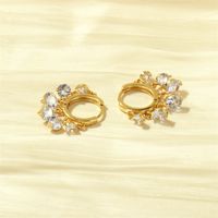 1 Pair Luxurious Shiny Round Inlay Copper Zircon 18k Gold Plated Earrings main image 5