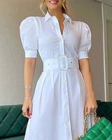 Women's Swing Dress Elegant Turndown Short Sleeve Stripe Solid Color Maxi Long Dress Daily main image 5