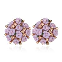 1 Paire Élégant Dame Rose Pétale Incruster Céramique Strass Boucles D'oreilles main image 7