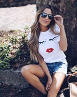 Women's T-shirt Short Sleeve T-shirts Printing Casual Lips Eyelashes main image 5