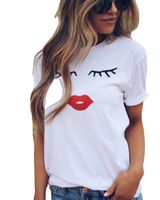 Women's T-shirt Short Sleeve T-shirts Printing Casual Lips Eyelashes main image 4