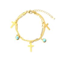 Cool Style Shiny Cross Round 304 Stainless Steel Turquoise Bracelets In Bulk main image 5