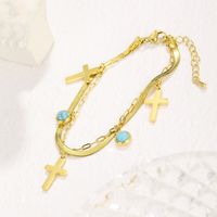 Cool Style Shiny Cross Round 304 Stainless Steel Turquoise Bracelets In Bulk main image 2