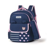 Waterproof Color Block Bear Heart Shape School Daily School Backpack main image 5