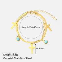 Cool Style Shiny Cross Round 304 Stainless Steel Turquoise Bracelets In Bulk sku image 1