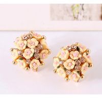 1 Pair Elegant Lady Rose Petal Inlay Ceramics Rhinestones Ear Studs sku image 4