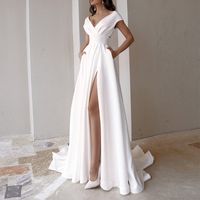 Femmes Robe De Fête Élégant Col En V Sans Manches Couleur Unie Maxi Longue Robe Banquet main image 1