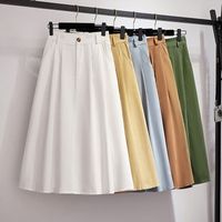 Summer Spring Casual Solid Color Cotton Midi Dress Skirts main image 1
