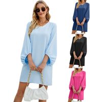 Women's Regular Dress Casual V Neck Pleated 3/4 Length Sleeve Solid Color Above Knee Daily main image 6