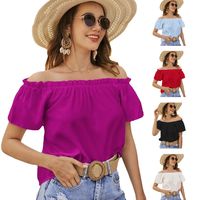Women's Blouse Short Sleeve Blouses Ruffles Sexy Solid Color main image 1