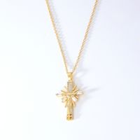 Wholesale Hip-Hop Retro Cross 304 Stainless Steel Copper Plating Inlay K Gold Plated Zircon Pendant Necklace sku image 5