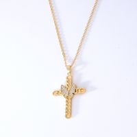 Wholesale Hip-Hop Retro Cross 304 Stainless Steel Copper Plating Inlay K Gold Plated Zircon Pendant Necklace sku image 7