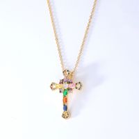 Wholesale Hip-Hop Retro Cross 304 Stainless Steel Copper Plating Inlay K Gold Plated Zircon Pendant Necklace sku image 13