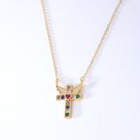 Wholesale Hip-Hop Retro Cross 304 Stainless Steel Copper Plating Inlay K Gold Plated Zircon Pendant Necklace sku image 6