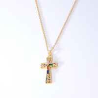 Wholesale Hip-Hop Retro Cross 304 Stainless Steel Copper Plating Inlay K Gold Plated Zircon Pendant Necklace sku image 8