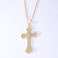 Wholesale Hip-Hop Retro Cross 304 Stainless Steel Copper Plating Inlay K Gold Plated Zircon Pendant Necklace sku image 14