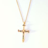 Wholesale Hip-Hop Retro Cross 304 Stainless Steel Copper Plating Inlay K Gold Plated Zircon Pendant Necklace sku image 1