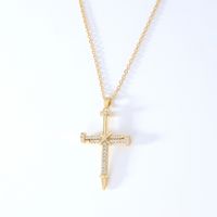 Wholesale Hip-Hop Retro Cross 304 Stainless Steel Copper Plating Inlay K Gold Plated Zircon Pendant Necklace sku image 2
