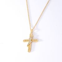 Wholesale Hip-Hop Retro Cross 304 Stainless Steel Copper Plating Inlay K Gold Plated Zircon Pendant Necklace sku image 3