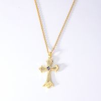 Wholesale Hip-Hop Retro Cross 304 Stainless Steel Copper Plating Inlay K Gold Plated Zircon Pendant Necklace sku image 4