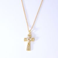Wholesale Hip-Hop Retro Cross 304 Stainless Steel Copper Plating Inlay K Gold Plated Zircon Pendant Necklace sku image 9